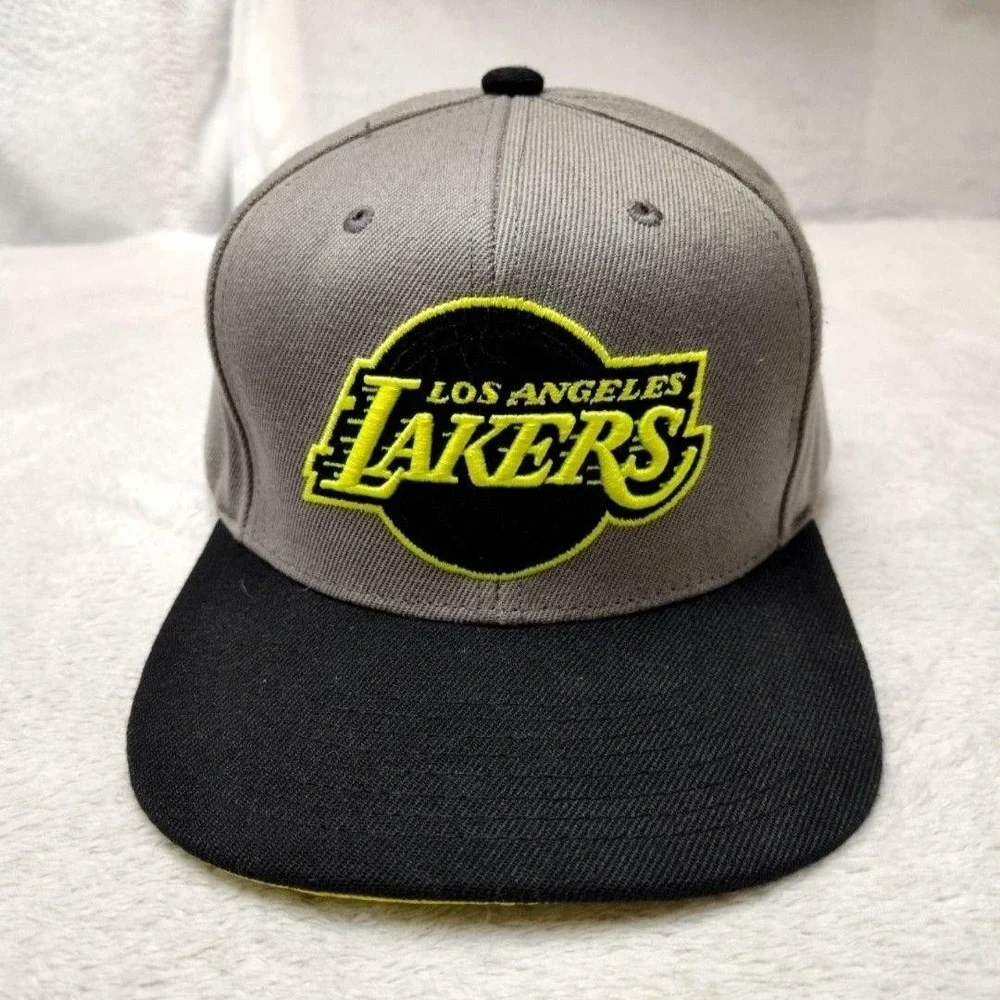 Los Angeles Lakers Mitchell & Ness Hat Cap Snap Back Mens Gray Neon Logo NBA